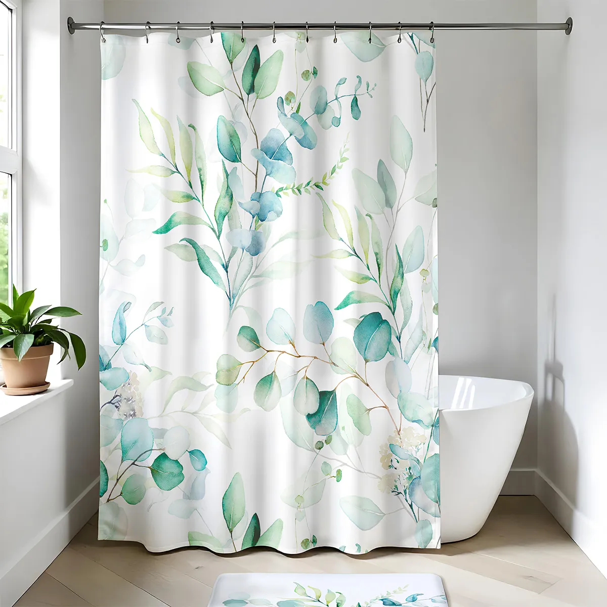 1200786 PERDEA DUȘ 180X200 CM DESIGN FLORAL - AQUARELLE - BLEU VERDE - imagine 1