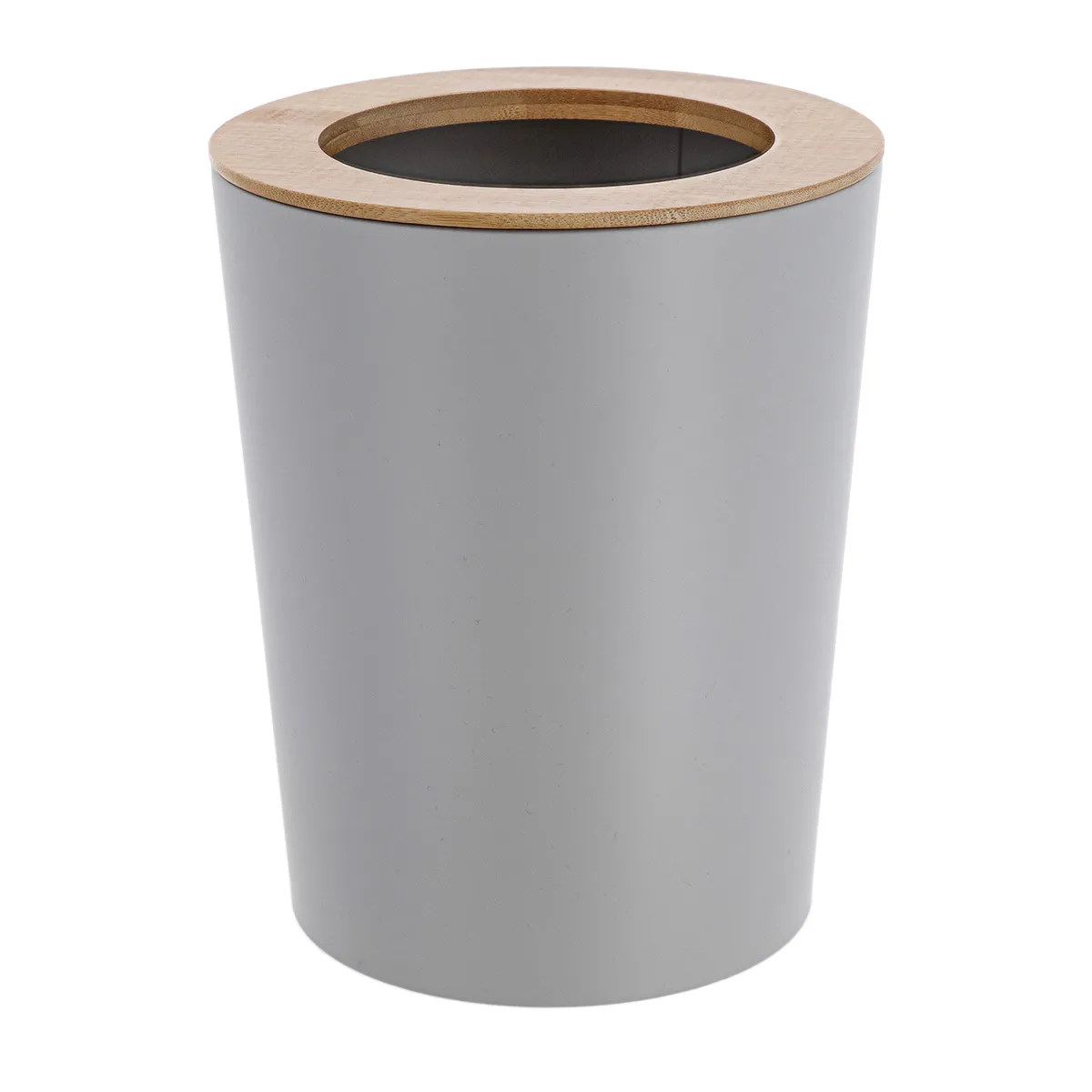6550183 COȘ GUNOI METALIC 5L CAPAC BAMBUS - GRI | COȘURI DE GUNOI BAIE - imagine 1