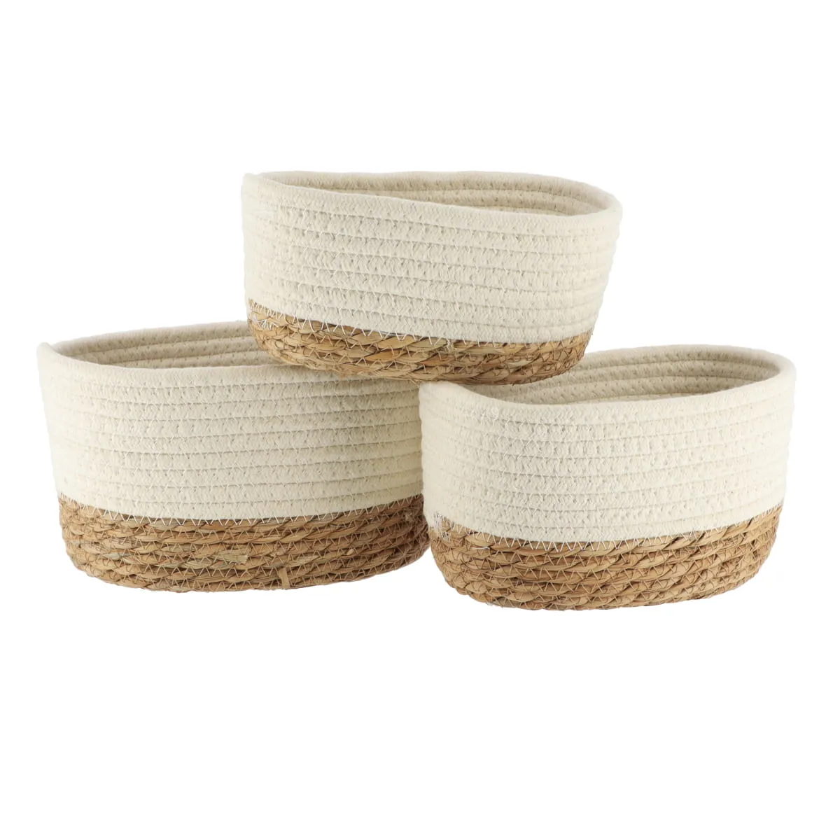 84164213 SET 3 X COȘURI RECTANGULARE BUMBAC/IARBA DE MARE - ALB / BEJ | ORGANIZATOARE BAIE SET - imagine 1