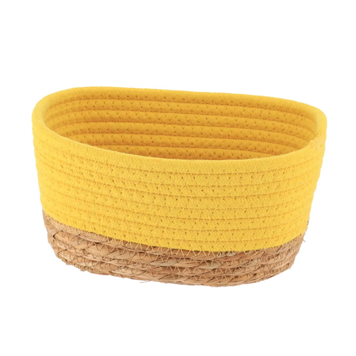 8416426602 COȘ MEDIU RECTANGULAR BUMBAC / IARBA DE MARE 21X13X12 CM - GALBEN / BEJ | ORGANIZATOARE BAIE - imagine 1