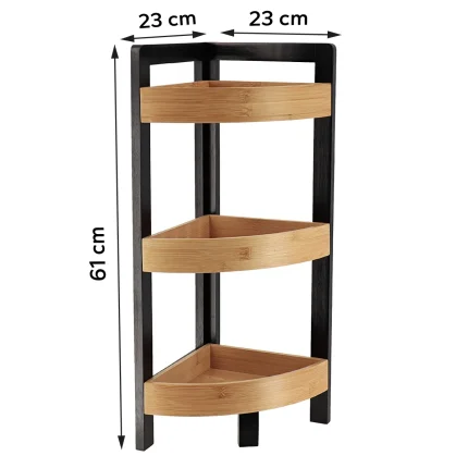 Corp mobilier colț BAMBUS/MDF 3 rafturi 61x23x23 cm - Bamboo / Negru | Mobilier depozitare baie - imagine 2