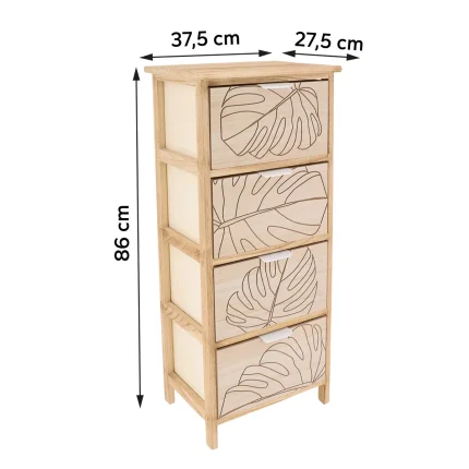Corp mobilier MDF cu 4 coșuri gravate 86x37,5x27,5 cm - Alb/Natural | Mobilier depozitare baie - imagine 2