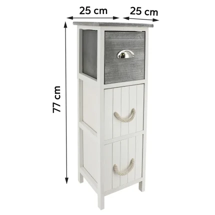 Corp mobilier bicolor cu 3 sertare MDF 77x25x25 cm - Alb /Gri | Mobilier depozitare baie - imagine 2