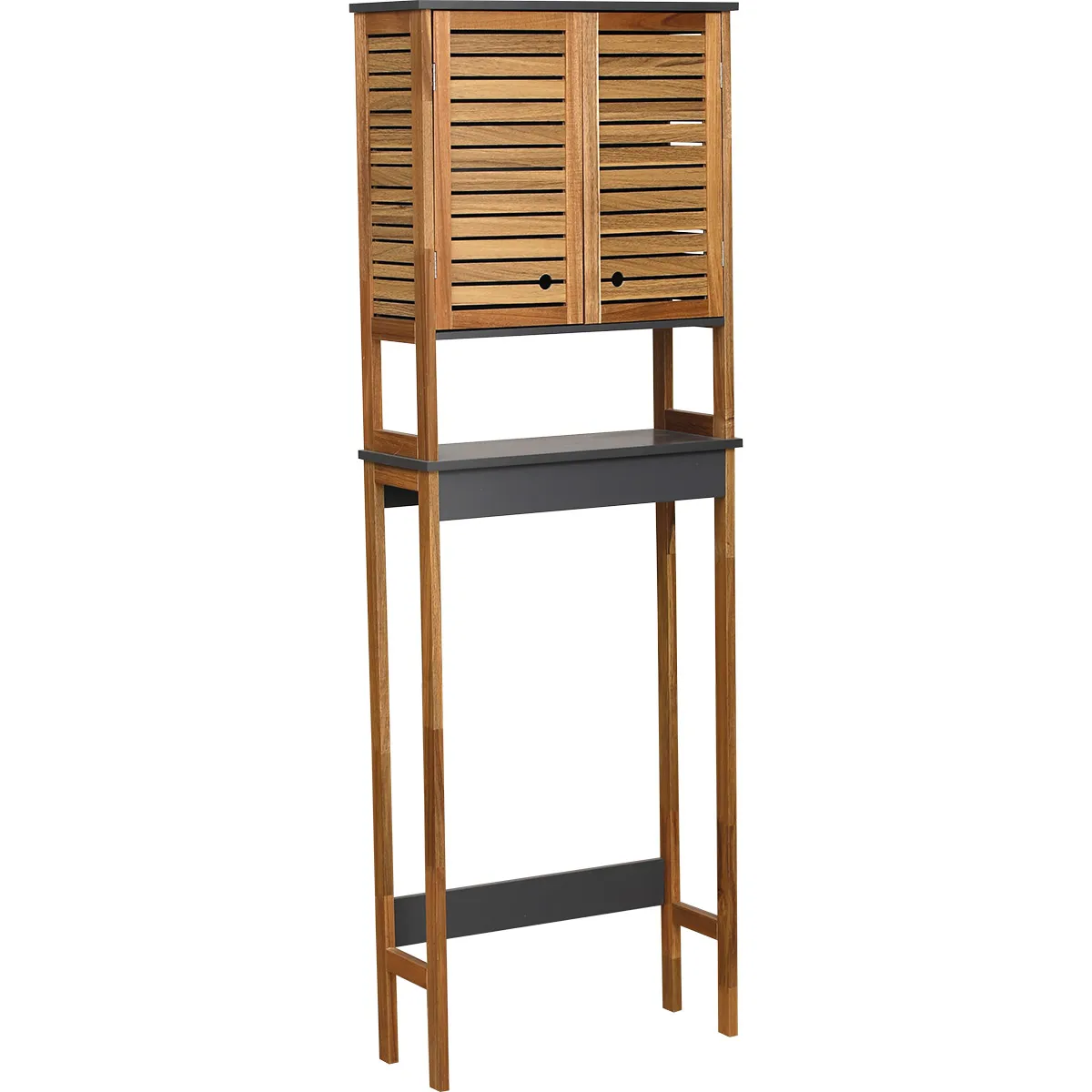 9904n671 RAFT DEPOZITARE DEASUPRA TOALETĂ MDF/ACACIA 2 USI/1 RAFT - NEGRU / ACACIA | MOBILIER DEPOZITARE BAIE - imagine 1