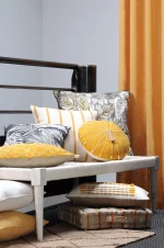 Pernă decorativă St Trop 50X50 cm, culoare alb/muștar, 100% bumbac - imagine 2