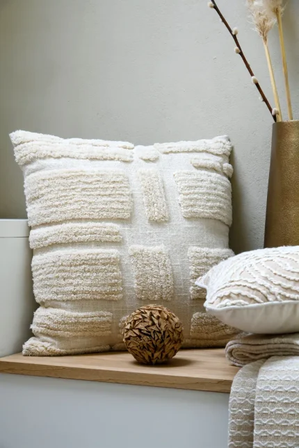 Pernă decorativă Balma 45X45 cm, culoare crem, 100% bumbac - imagine 6