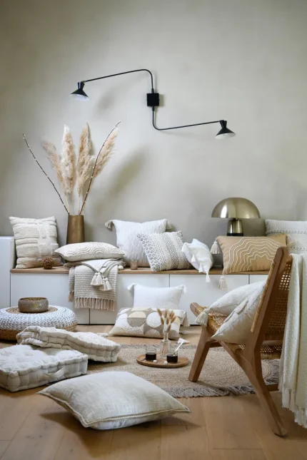 Pernă decorativă Balma 45X45 cm, culoare ivoriu, 100% bumbac - imagine 6