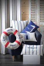 Pernă decorativă Pampelonne 30X50 cm, culoare alb/albastru, 100% bumbac - imagine 2