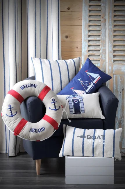 Pernă decorativă Pampelonne 30X50 cm, culoare alb/albastru, 100% bumbac - imagine 2