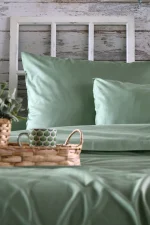 Cearșaf cu elastic Elysee 90X190 cm, culoare gri verde, 100% bumbac - imagine 3