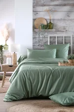 Cearșaf cu elastic Elysee 90X190 cm, culoare verde, 100% bumbac OEKO TEX - imagine 2