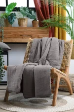 Pătură Coline 125X150 cm, culoare greige, 100% bumbac - imagine 4