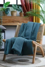 Pătură Coline 180X220 cm, culoare verde petrol, 100% bumbac - imagine 4