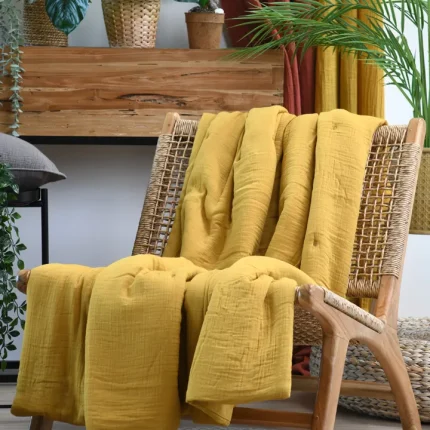 Pătură Coline 180X220 cm, culoare Muștar, 100% bumbac